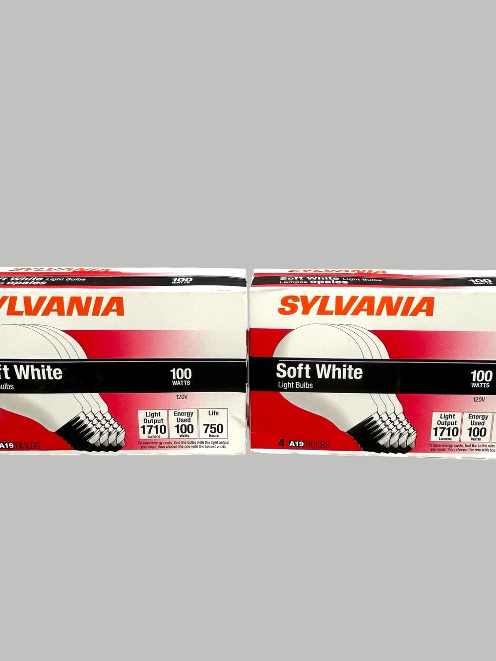 Sylvania Soft White 100W Light Bulbs - 2 Boxes - 8 Bulbs Total